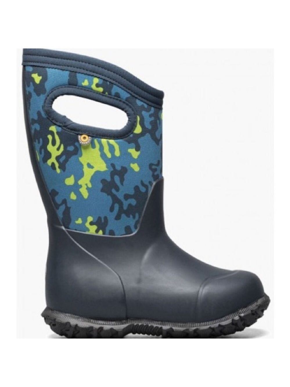 Size 2 Youth Bogs Kids Navy and Lime Camo Boots